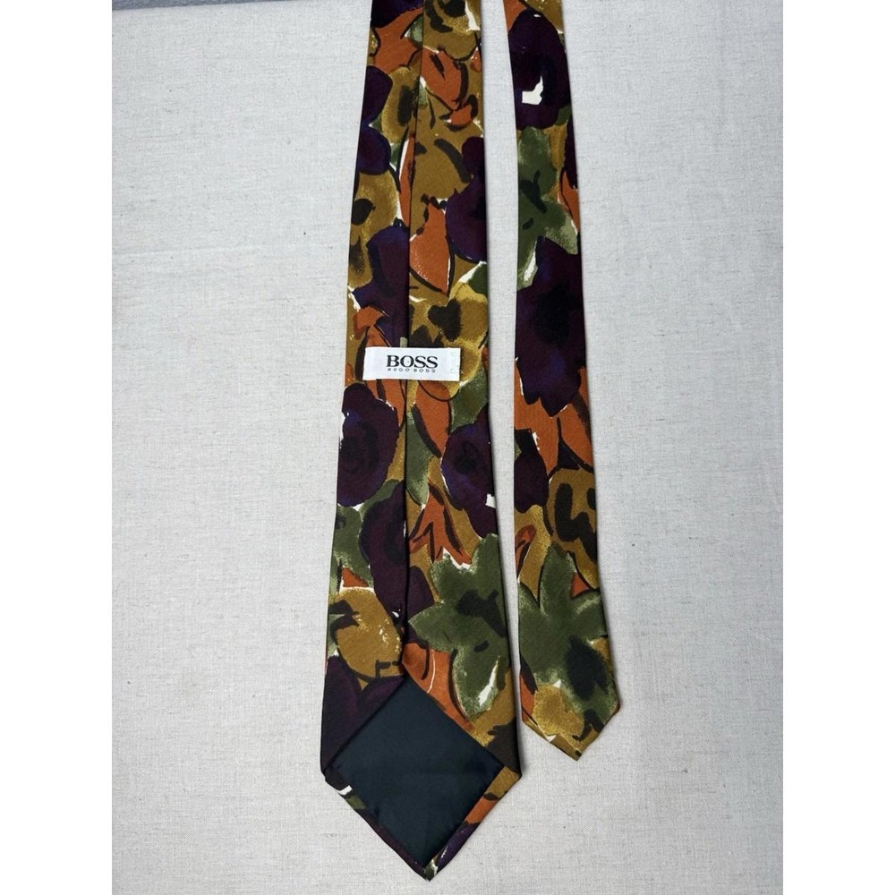 Boss Hugo Boss Men Brown Purple Abstract Print Classic Neck Tie